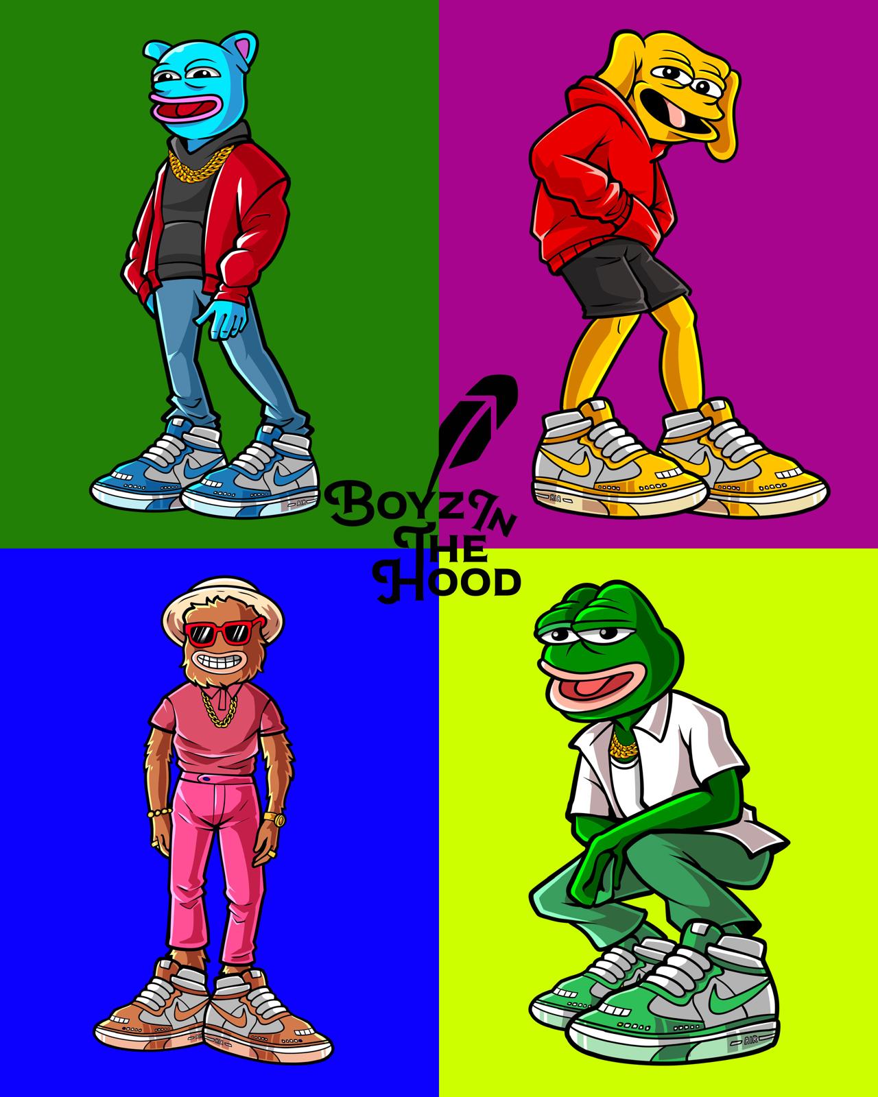 Brett, Andy, Landwolf and Pepe in four colored panels
